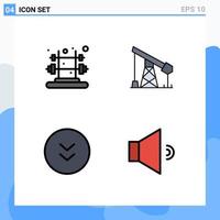 4 User Interface Filledline Flat Color Pack of modern Signs and Symbols of fitness down construction gass sound Editable Vector Design Elements