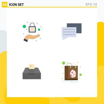 paquete de interfaz de usuario de 4 iconos planos básicos de información de bloqueo datos de chat elementos de diseño vectorial editables de pascua vector