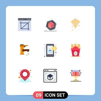 Pack of 9 Modern Flat Colors Signs and Symbols for Web Print Media such as drop water object tap tapwater Editable Vector Design Elements