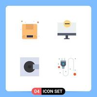 Set of 4 Vector Flat Icons on Grid for box electronics computers hardware products Editable Vector Design Elements