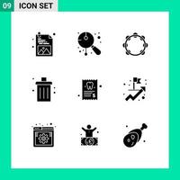 Group of 9 Solid Glyphs Signs and Symbols for remove delete audio cancel tambourine Editable Vector Design Elements