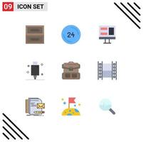 9 User Interface Flat Color Pack of modern Signs and Symbols of backpack equipment screen electronic devices Editable Vector Design Elements