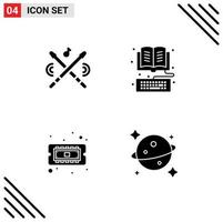 Group of 4 Modern Solid Glyphs Set for drum chip sticks keyboard cpu Editable Vector Design Elements