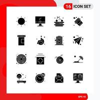 Solid Glyph Pack of 16 Universal Symbols of medical firefighter imac fire drink Editable Vector Design Elements