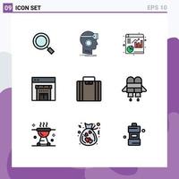 Group of 9 Filledline Flat Colors Signs and Symbols for suitcase briefcase virtual shopping online Editable Vector Design Elements