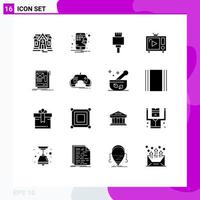 16 Universal Solid Glyphs Set for Web and Mobile Applications layout framing electronic wire tv set Editable Vector Design Elements