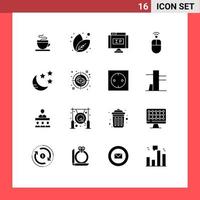 Group of 16 Modern Solid Glyphs Set for eye moon location crescent mouse Editable Vector Design Elements