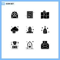 Mobile Interface Solid Glyph Set of 9 Pictograms of female avatar location technology arrow Editable Vector Design Elements