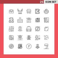 Mobile Interface Line Set of 25 Pictograms of gear hands chair drawing document Editable Vector Design Elements