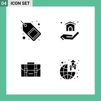 Pictogram Set of 4 Simple Solid Glyphs of commerce bag sale home office Editable Vector Design Elements