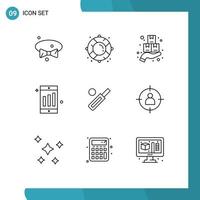 User Interface Pack of 9 Basic Outlines of ball chart package cell sign Editable Vector Design Elements