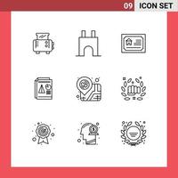 9 Thematic Vector Outlines and Editable Symbols of location chart card pie report Editable Vector Design Elements