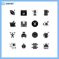 Universal Icon Symbols Group of 16 Modern Solid Glyphs of celebration checkout reward buy mobile Editable Vector Design Elements