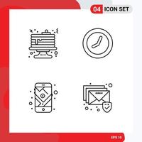 4 iconos creativos, signos y símbolos modernos de desayuno, navegación, panqueque, reloj, correo electrónico, elementos de diseño vectorial editables vector