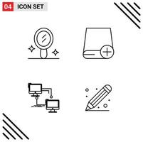 Mobile Interface Line Set of 4 Pictograms of interior connection computers gadget computer Editable Vector Design Elements