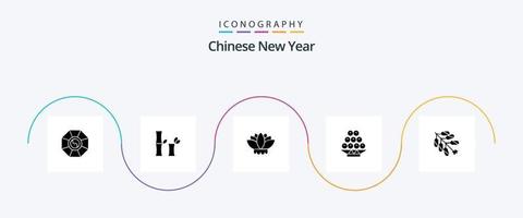 paquete de iconos de glifo 5 de año nuevo chino que incluye flor. año. Año Nuevo. nuevo. porcelana vector