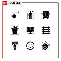 Set of 9 Modern UI Icons Symbols Signs for iot computer opportunity cup noodle Editable Vector Design Elements