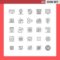 Modern Set of 25 Lines and symbols such as radiology printing learning machine hand Editable Vector Design Elements