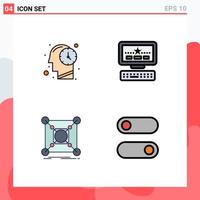 Pack of 4 Modern Filledline Flat Colors Signs and Symbols for Web Print Media such as human data computer base control Editable Vector Design Elements