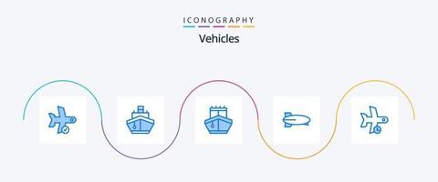 Paquete de 5 iconos azules de vehículos que incluye vehículos. avión. transporte. globo. transporte vector