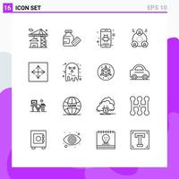 Pack of 16 Modern Outlines Signs and Symbols for Web Print Media such as arrow angular application people employee Editable Vector Design Elements