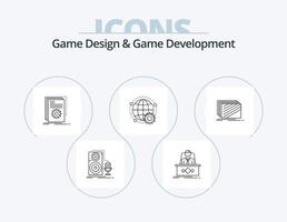 diseño de juegos y línea de desarrollo de juegos icono paquete 5 diseño de iconos. oro. caja. jugar. CEO. leyenda vector