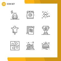 Pack of 9 creative Outlines of document back to school forward scarecrow farm Editable Vector Design Elements