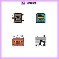 Pictogram Set of 4 Simple Filledline Flat Colors of cooking brief wheat sheet suit case Editable Vector Design Elements