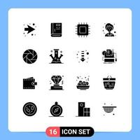Pictogram Set of 16 Simple Solid Glyphs of camera woman chip female hardware Editable Vector Design Elements