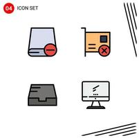 4 User Interface Filledline Flat Color Pack of modern Signs and Symbols of computers pci gadget computers mail Editable Vector Design Elements