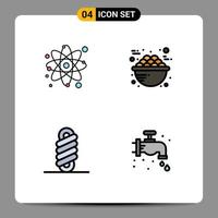 Filledline Flat Color Pack of 4 Universal Symbols of atom double physics porridge coil Editable Vector Design Elements