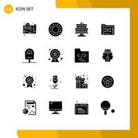 Pictogram Set of 16 Simple Solid Glyphs of meter management baking folder data Editable Vector Design Elements