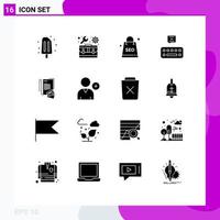 Set of 16 Vector Solid Glyphs on Grid for cards note complex mail keyboard Editable Vector Design Elements