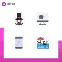 4 Universal Flat Icon Signs Symbols of moustache mobile santa clause cap education Editable Vector Design Elements