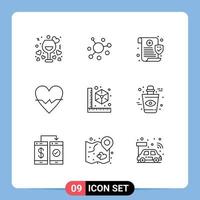 9 User Interface Outline Pack of modern Signs and Symbols of cube beat crypto currency love security Editable Vector Design Elements