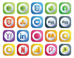 Paquete de 20 íconos de redes sociales que incluye brightkite google analytics yahoo netflix ibooks vector