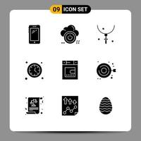 Set of 9 Modern UI Icons Symbols Signs for time watch cloud necklace halloween Editable Vector Design Elements
