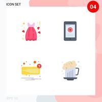 Mobile Interface Flat Icon Set of 4 Pictograms of cloth chat gown cell sms Editable Vector Design Elements