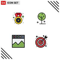 4 User Interface Filledline Flat Color Pack of modern Signs and Symbols of medal analytics badge lotus website Editable Vector Design Elements