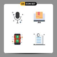 4 Flat Icon concept for Websites Mobile and Apps audio app record online mobile Editable Vector Design Elements