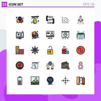 conjunto de color plano de línea llena de interfaz móvil de 25 pictogramas de diagrama de tendencias análisis de gráficos de comunicación elementos de diseño vectorial editables vector