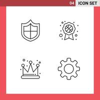Set of 4 Modern UI Icons Symbols Signs for antivirus basic award badge crown set Editable Vector Design Elements