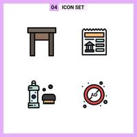 4 User Interface Filledline Flat Color Pack of modern Signs and Symbols of furniture bathroom stool ui detergent Editable Vector Design Elements