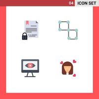 Pack of 4 Modern Flat Icons Signs and Symbols for Web Print Media such as electronic signature computer document connection surveillance Editable Vector Design Elements