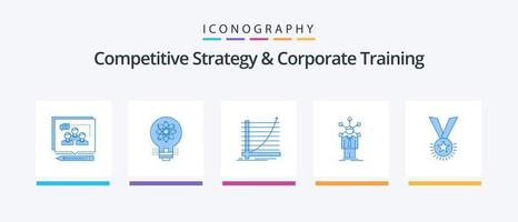 paquete de iconos azul 5 de estrategia competitiva y capacitación corporativa que incluye red. desarrollo. solución. meta. curva. diseño de iconos creativos vector