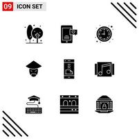 Set of 9 Vector Solid Glyphs on Grid for communication monk love chat china watch Editable Vector Design Elements