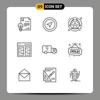 conjunto de 9 iconos de interfaz de usuario modernos símbolos signos para contenido de usuario pin comunicación residuos elementos de diseño vectorial editables vector