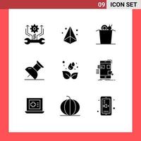 Set of 9 Modern UI Icons Symbols Signs for drag droop noodle green pin Editable Vector Design Elements