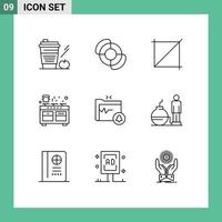 Set of 9 Vector Outlines on Grid for folder cooking crop pan kitchen Editable Vector Design Elements