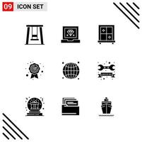 Solid Glyph Pack of 9 Universal Symbols of repair web window seo globe Editable Vector Design Elements